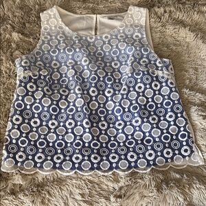 Blue and White Sleeveless Lace Top